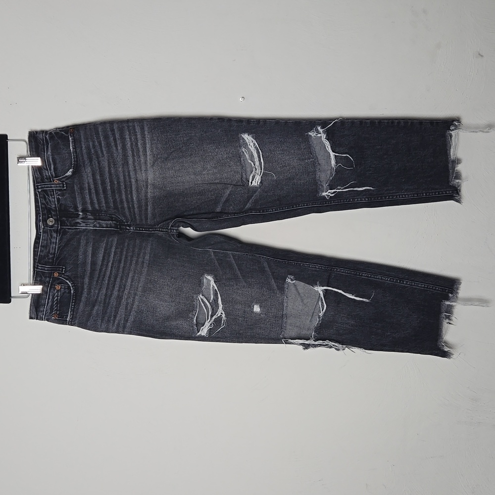 Abercrombie & Fitch Black Annie Girlfriend Distressed Raw Hem Jeans Size 30